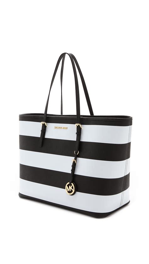 michael michael kors jet set travel stripe medium tote black white